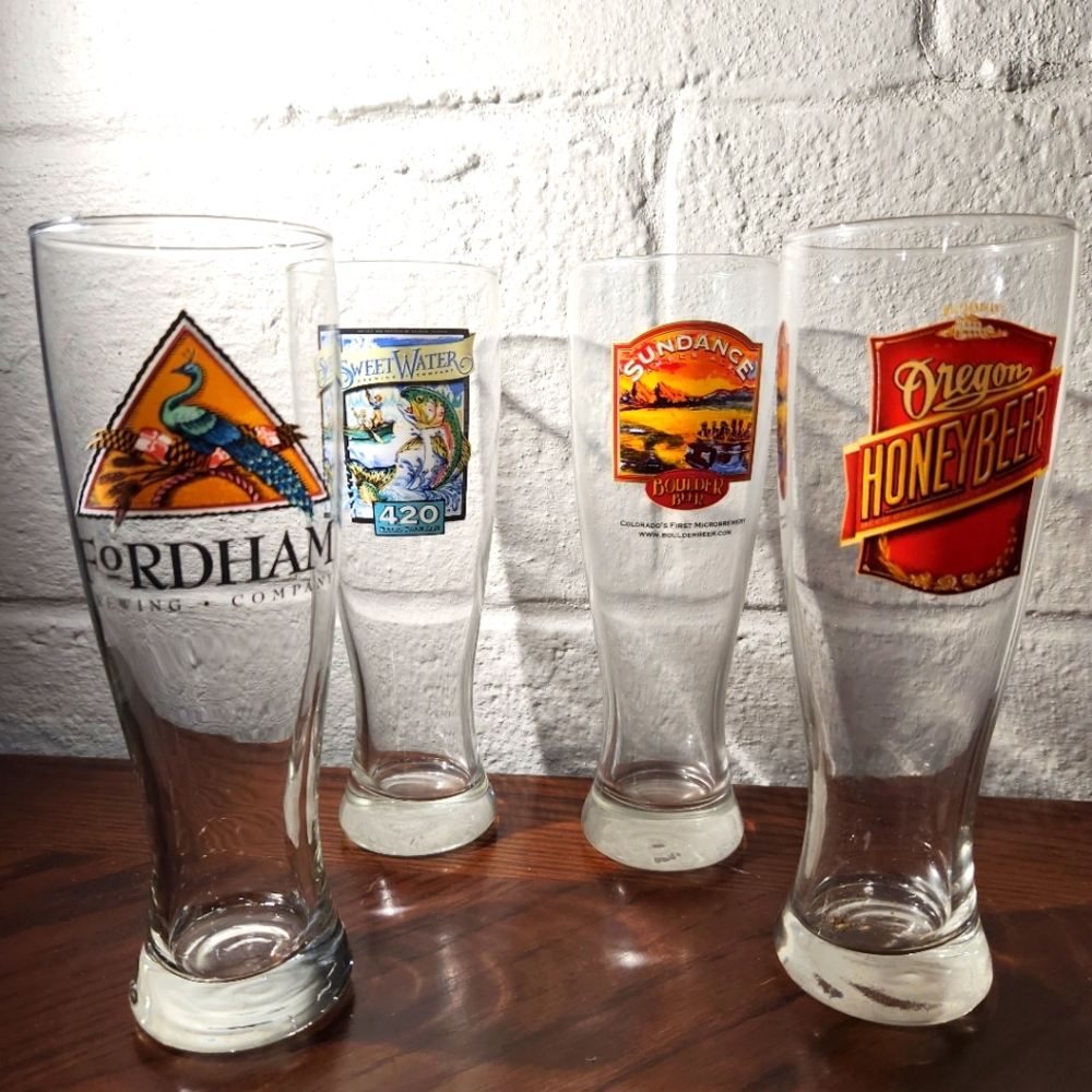 Set of 4 Pilsner Beer Ale Bar ware Glasses Micro Craft Breweries Gift